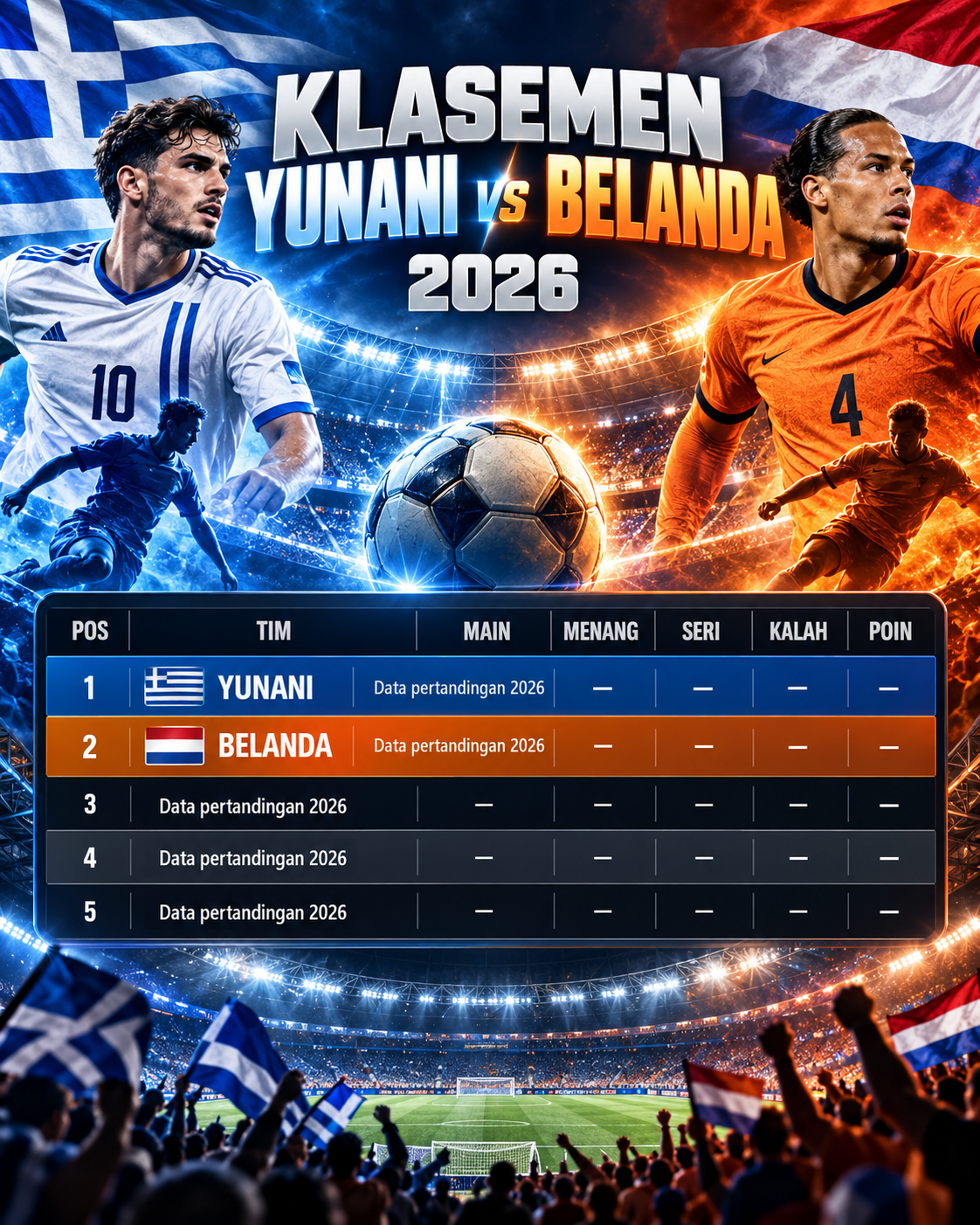 Klasemen Yunani vs Belanda 2026 - klasemen